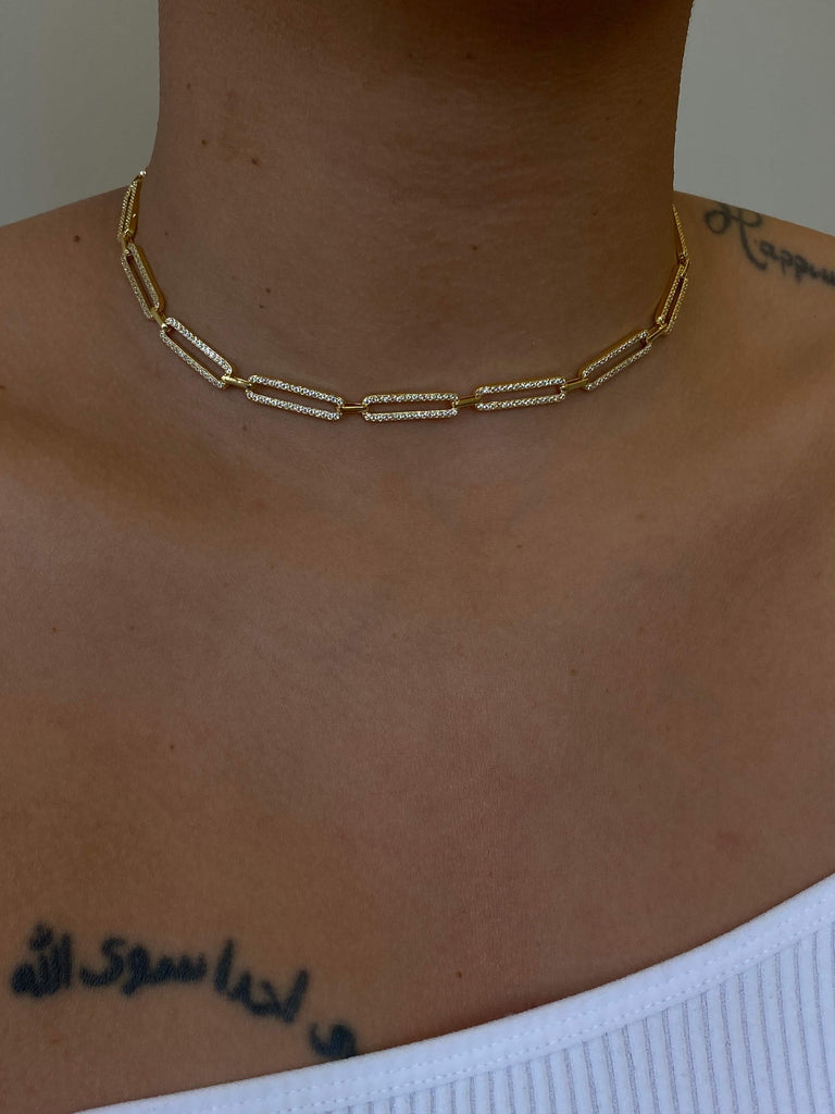 paperclip pave gold necklace